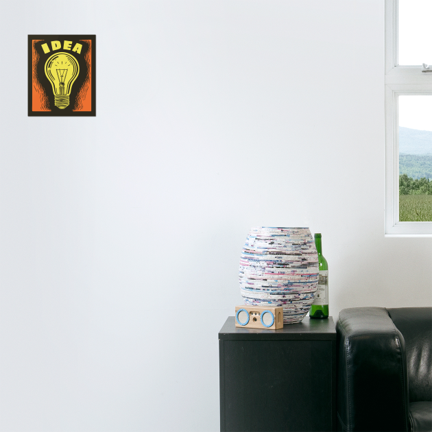 Bright Idea Lightbulb Vintage Linocut Graphic by TuncGK